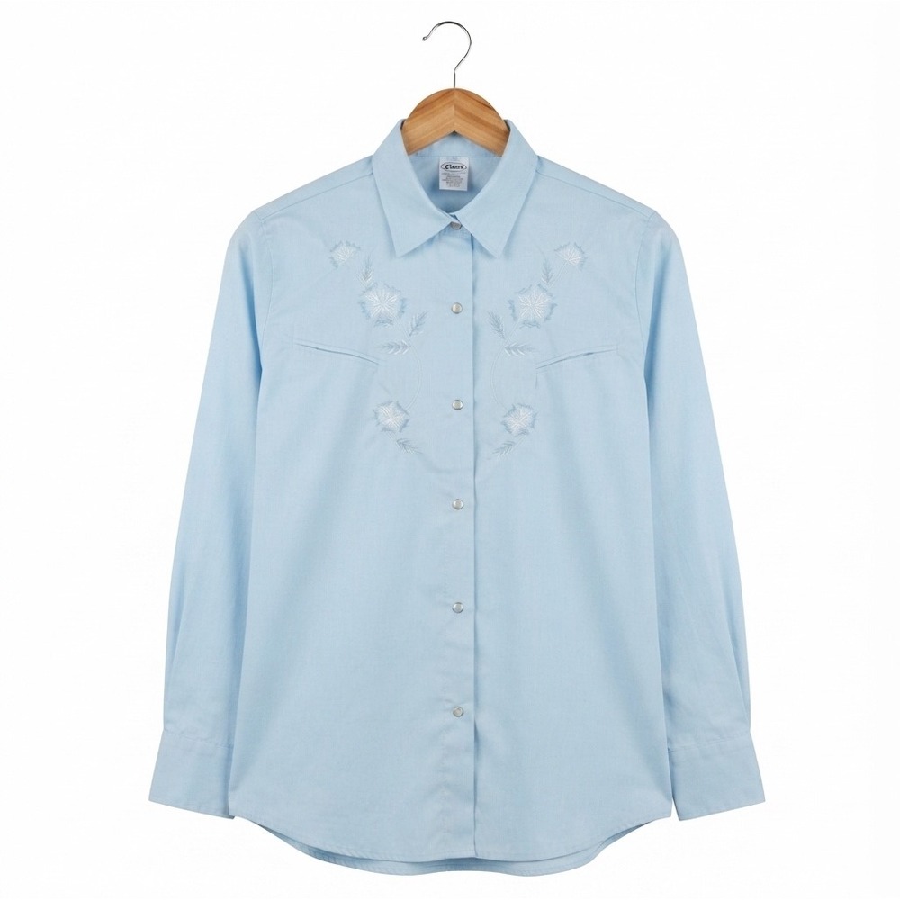 Napoleon Dynamite Light Blue Western Snap Shirt Floral Embroidered Small Cosplay